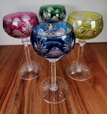 Val Saint Lambert Berncastel Cut To Clear Crystal Wine Hock Glasses 4pc Set