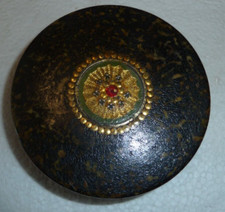 beautiful Russian circular shaped box with jewelry decor, super fifties decoration!!!