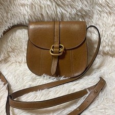 DELVAUX Shoulder Bag Brown Gold Leather 6.5 x 6.1 inch Vintage Japan Authentic