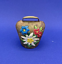 Antique Metal Painted Cow Bell Flowers Edelweiss Mountain Decor Savoy Vintage