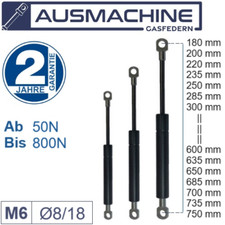 Gas Spring Length 180 - 750mm Gas Spring 50N - 800N Universal Gas Shock Absorber M6