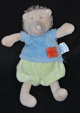 Doudou hérisson beige MOULIN ROTY short vert pull bleu grelot peluche 18 cm TTBE