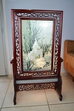 PARAVENT DE TABLE BUREAU  CHINOIS SOIE BRODEE année 1977