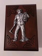 Boite en bois vintage avec relief métal -Mineur à la lampe- Coffret décoratif 