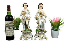 Top French antique 19thc vieux paris porcelain Pair figurine statue pique fleur 