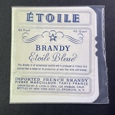 Vintage 1940s Pierre Marcillaud Etoile Brandy Bleue UNUSED Paper Label Q2152