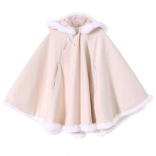 Femme Cape Capuche Veste Poncho Fausse Fourrure Bord Frog Bouton Hiver Chaud