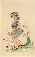 BELGIUM CAMPAIGN GIRL WITH A GOOSE FANTASY POSTCARD