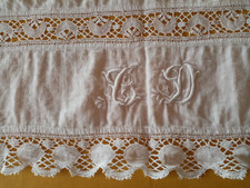 curtain, breeze breeze? antique white damask cotton, monogrammed size D