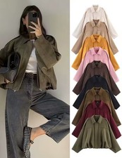 Veste Bomber Femme Daim 2025 Manches Longues Zippée Oversize Chic