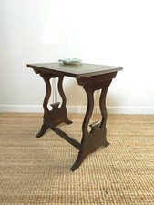 TABLE D'APPOINT BOIS / CUIR VINTAGE STYLE LYRE 
