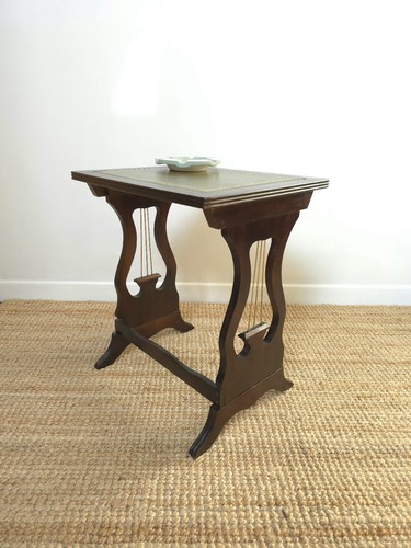 Table appoint bois cuir - table,