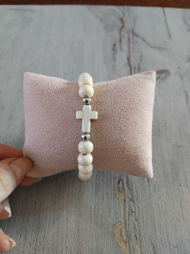 Bracelet perlé blanc - , argenté