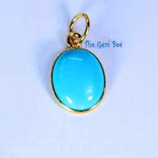 9mmx17mm 18k Yellow Gold Sleeping Beauty Turquoise Oval Bezel Pendant Charm Loop