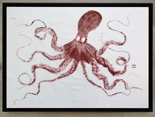 Poulpe, Oeuvre originale, estampe signée et encadrée, direct atelier d'artiste