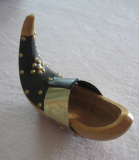 Small Wooden Bethmale Clog Brass Leather and Walnut Bramble Legend of Ariege