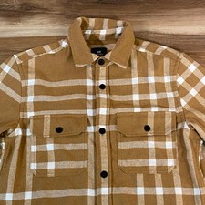 H&M Mens Flannel Shirt Mens Small Brown White Plaid Long Sleeve Regular Fit