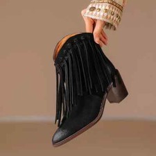 Bottes Chaussures Bottes Noir Franges Bottines 8 CM Cuir Synthetique 47660