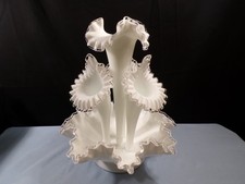Fenton White Milk Glass Silver Crest Four 4 Horn Epergne INV2