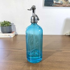 Antique Engraved Blue Glass Bistro Siphon - Circa 1920 Art Deco - Salichon