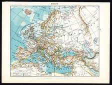 Antique Maps-EUROPE-TOPOGRAPHY-GEOLOGIE-Larousse-1897