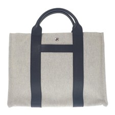 HERMES SAC HARNAIS MM Tote Bag in Toile H Leather Gray and Black TGIS