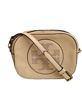 Tory Burch Women's Small Leather Beige Crossbody Bag Big Logo