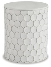 SIGNATURE DESIGN BY ASHLEY POLLY GEOMETRIC HONEYCOMB STOOL OR TABLE - WHITE
