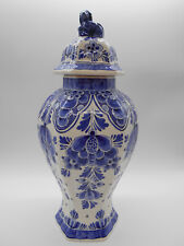 SIGNED DELFT EARTHENWARE FLORAL DECOR VASE / POT / COVERED POT