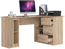 Bureau d'angle B-20 avec 3 tiroirs, 2 étagères et une étagère avec porte L/R