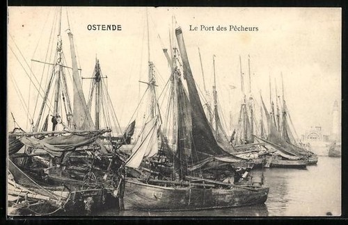 Carte postale ostende port - carte, ostende,
