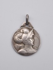Pendentif médaille de tir Grenoble 1911 Art Nouveau chevalier