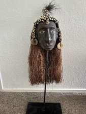 Beautiful Old Wooden Asmat Head Complete With Headdress Papua New Guinea Tribal