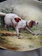Limoges Porcelaine Plat Signé Golse Décor Peint Chien Chasse