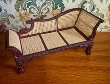 Dollhouse Miniature Vintage Bespaq Ornate Carved Woven Cane Chaise 1:12 Scale