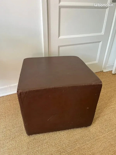 Grand pouf cuir marron - pouf,