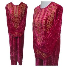 Marocain Femme Rose Foncé Velours Robe Maxi Longue Caftan Abaya Panneau Jabaliya
