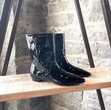 Miu Miu Black Patent Leather Pointy Ankle Boots -  37 IT - 7 US