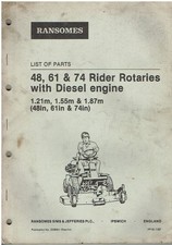 RANSOMES 48" 61" 74" RIDER ROTARY DIESEL LAWN MOWER 1987 FACTORY PARTS CATALOGUE