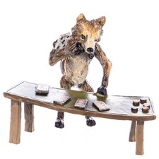 Colored bronze Sculpture Vienna style fox at the poker table after Franz Bergman