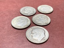 ROOSEVELT DIMES 1946-1959 90% SILVER Circulated - Lot of 5