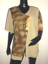 TRES BEAU CHEMISIER FEMME KAKI A MOTIFS MC MARQUE STYLE MODE T.L 100% POLYESTER