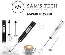 Mousseur à Lait Électrique USB Rechargeable - 2 Fouets, 3 Vitesses Réglables