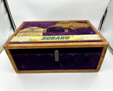 VTG 70s Felted Handmade Wood Box - Subaru 360 Warranty Card On Cover 18x12x7.5"