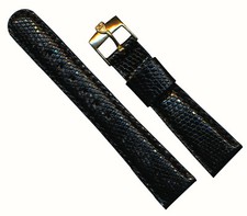 Bracelet En Cuir De Lézard Noir Gay Frères® De 22Mm Avec Boucle Plaquée Or Tudor