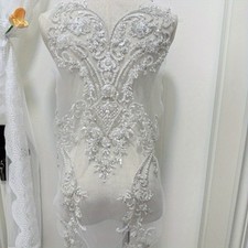 Embroidered Sequin Beaded Patch Applique Bridal Wedding Evening Dress Trimmings