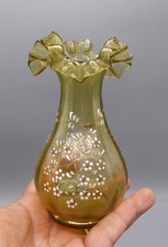 Ancien Petit Vase en Verre émaillé Petites Fleurs - Début XXème