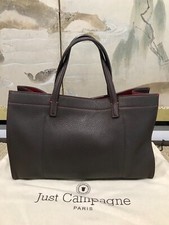 French Just Campagne Cabas Women Cigar Brown Leather Handbag