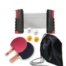 Set Tennis de Table, 2 Raquettes Bois, Filet Rétractable, 4 Balles, Sac