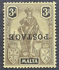 1926 Malta 3d Melita Issue ERROR / FLAW " Inverted overprint"  SG149a MLH Signed